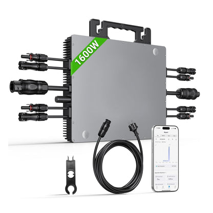 Micro-Wechselrichter 1600 W, Wechselrichter für Balkonkraftwerk mit WLAN, Plug & Play, App-Steuerung, 5 m AC-Kabel, PV-Wechselrichter