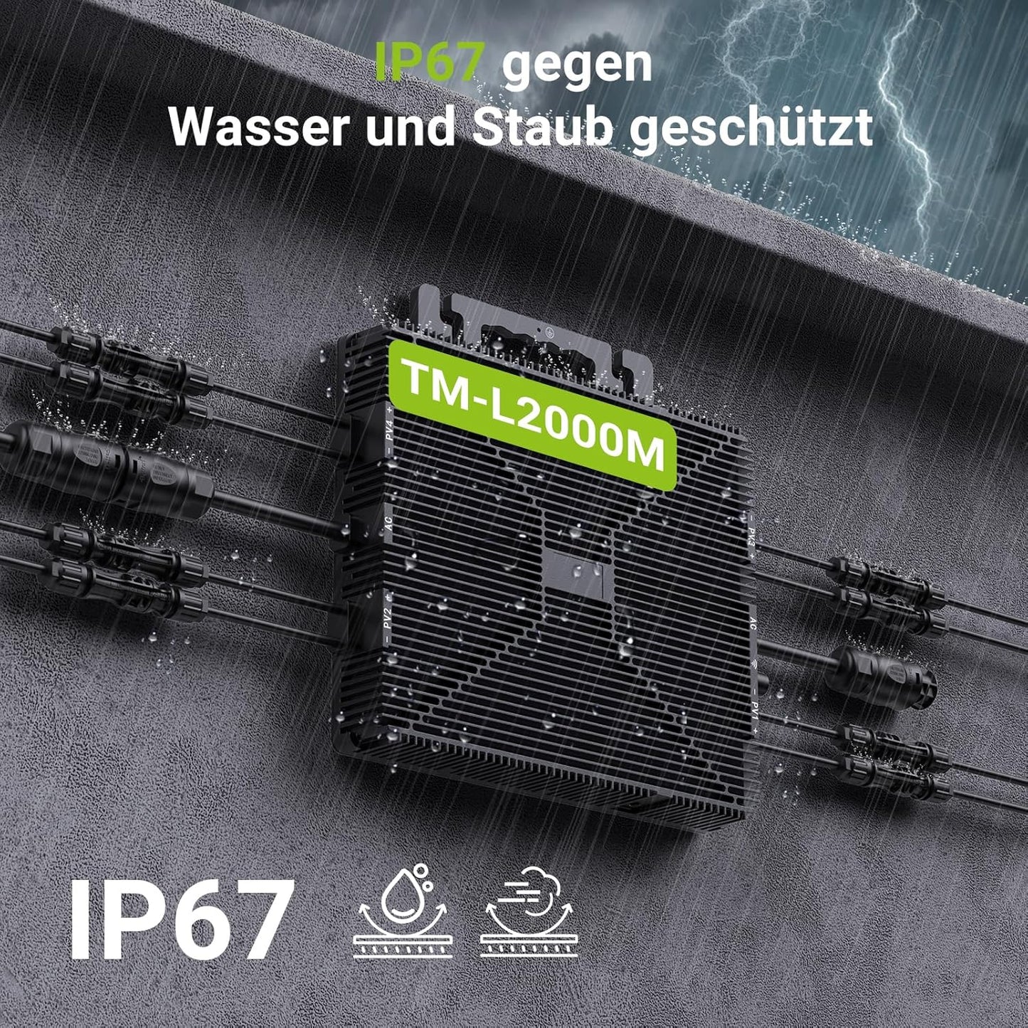 Mikro-Wechselrichter 2000W, Wechselrichter für Balkonkraftwerk mit WLAN, Plug & Play, App-Steuerung, 5 m AC-Kabel, PV-Wechselrichter