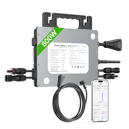 Mikro-Wechselrichter 800W, Balkonkraftwerk-Wechselrichter mit WLAN, Plug & Play, App-Steuerung, 5 m AC-Kabel, PV-Wechselrichter