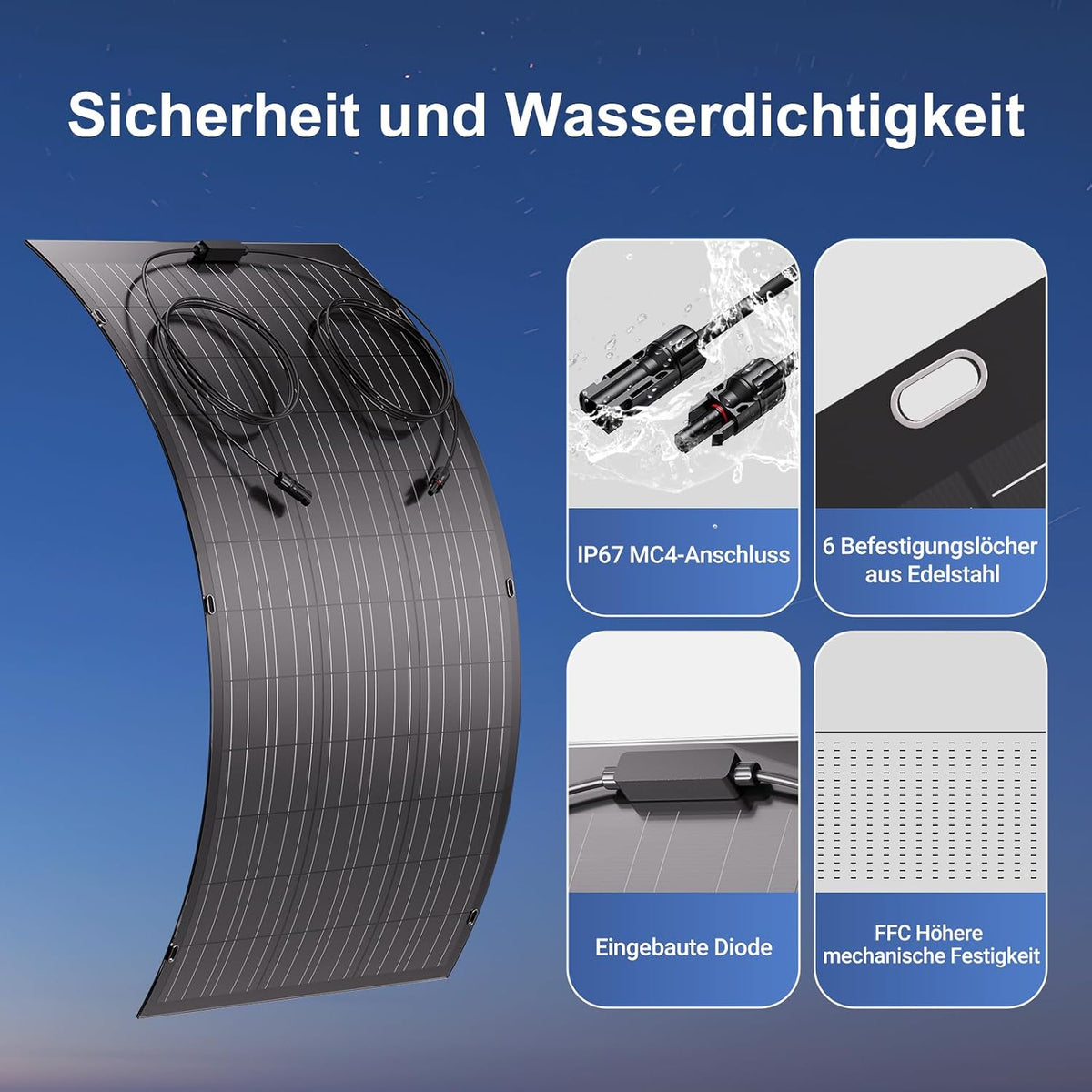 120 W flexibles Solarpanel, 1 x 120 W Balkon-Monokristallin-Flexmodul, IP67-Solarzelle, photovoltaisch, netzunabhängig für Wohnmobil, Auto, Schuppendach, Boot