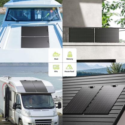 240W flexibles Solarpanel-Set, 2 x 120 W flexible Solarzellenmodule, IP67 für Balkon, Wohnmobil, Auto, Schuppen, Dach, Boot, Off-Grid