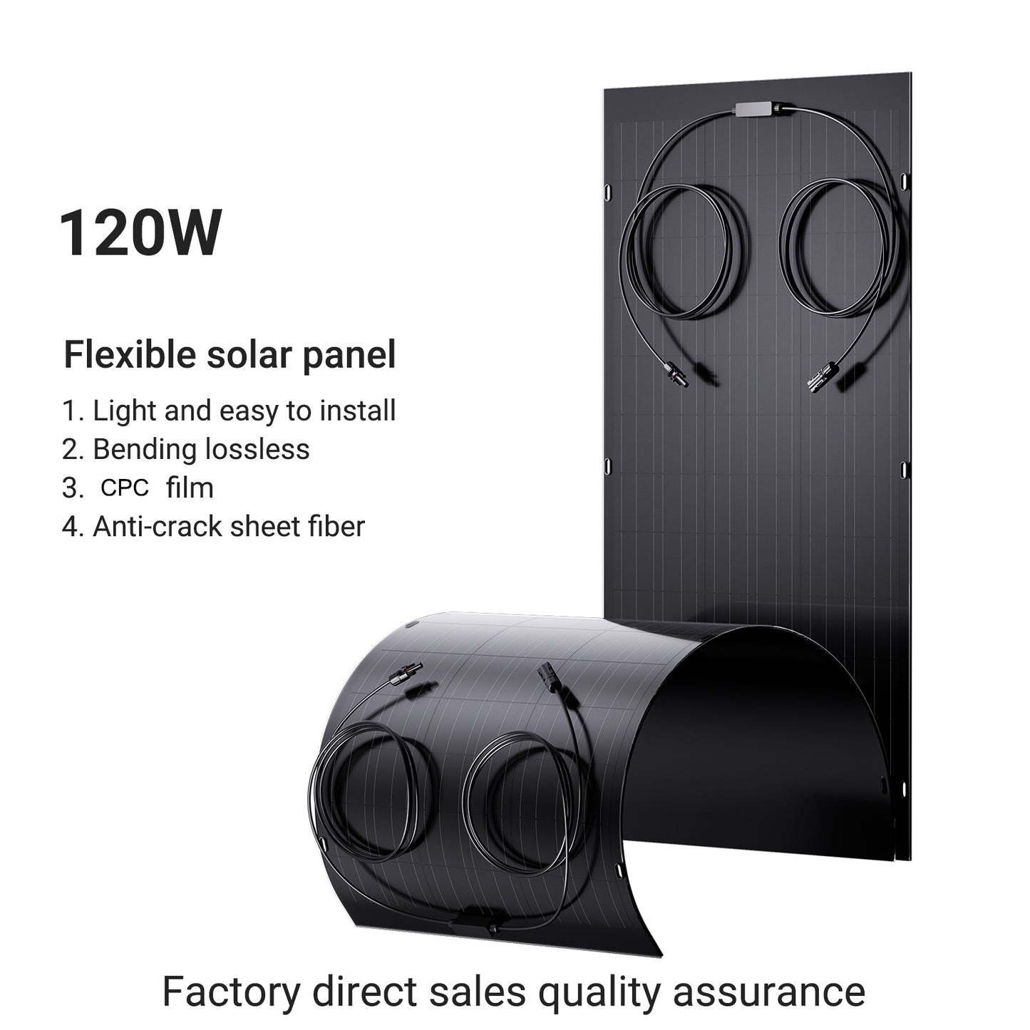240W flexibles Solarpanel-Set, 2 x 120 W flexible Solarzellenmodule, IP67 für Balkon, Wohnmobil, Auto, Schuppen, Dach, Boot, Off-Grid