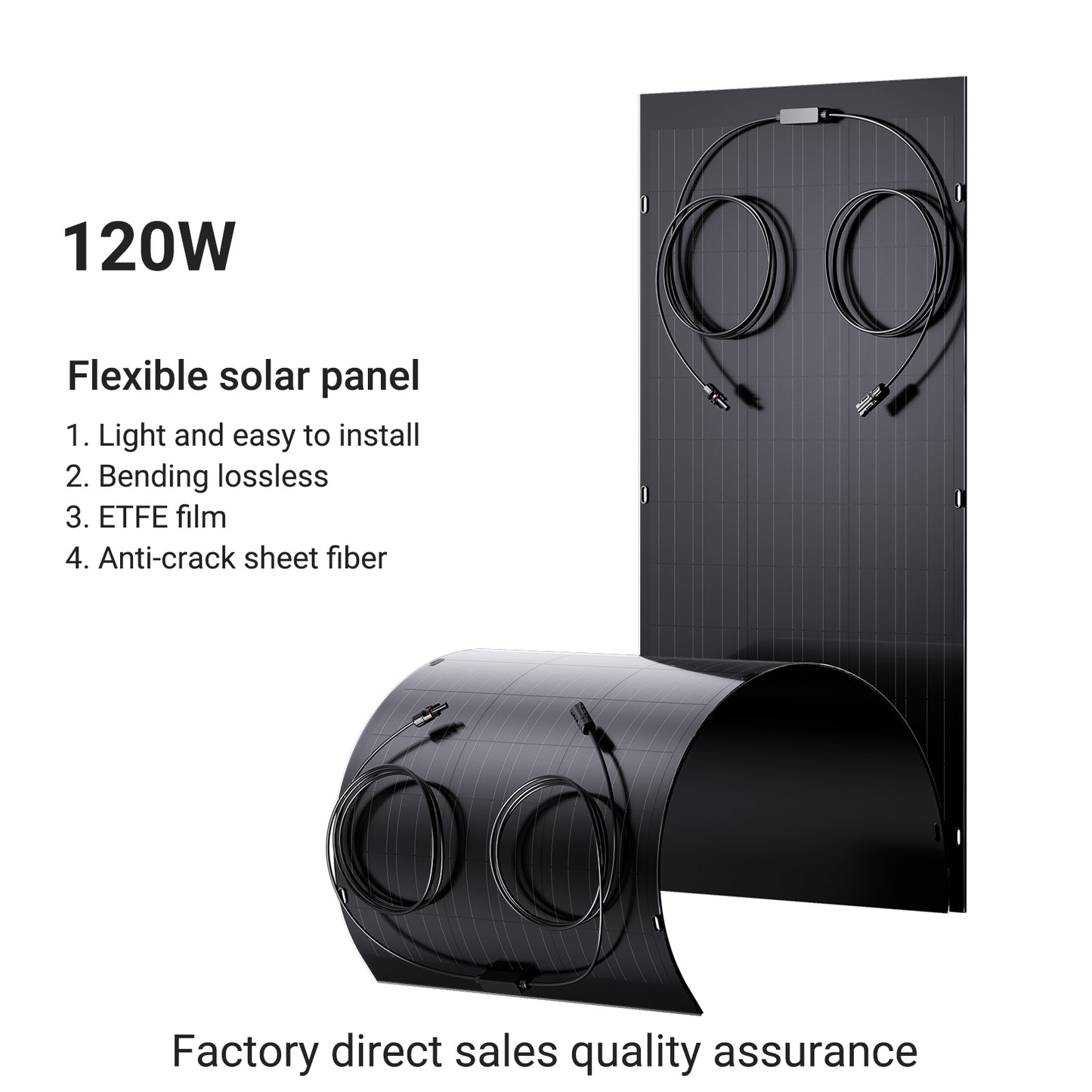 240W flexibles Solarpanel-Set, 2 x 120 W flexible Solarzellenmodule, IP67 für Balkon, Wohnmobil, Auto, Schuppen, Dach, Boot, Off-Grid