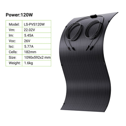 240W flexibles Solarpanel-Set, 2 x 120 W flexible Solarzellenmodule, IP67 für Balkon, Wohnmobil, Auto, Schuppen, Dach, Boot, Off-Grid