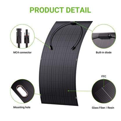 240W flexibles Solarpanel-Set, 2 x 120 W flexible Solarzellenmodule, IP67 für Balkon, Wohnmobil, Auto, Schuppen, Dach, Boot, Off-Grid