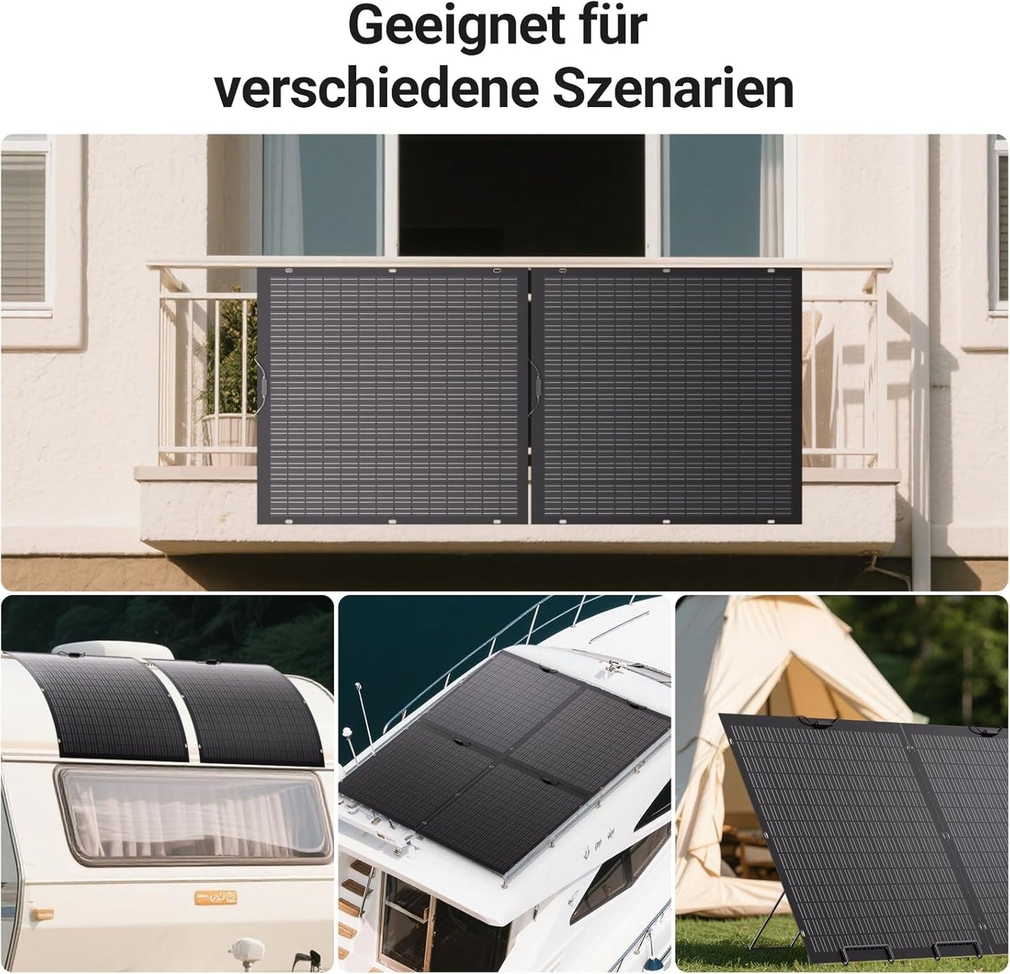 480W Flexibles Solarpanel-Set 2 x 240 W flexible Solarmodule für Wohnmobil, Auto, Schuppen, Dach, Boot, Balkon, IP67, Solarzellen-Photovoltaik für netzunabhängigen Betrieb