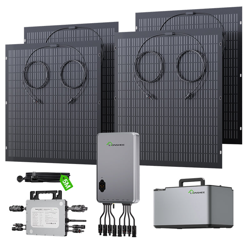 Balkonkraftwerk 800W flexibles Solarkit mit 4 x 200 W Solarmodulen, 800W Wechselrichter, 1600W Smart Hub & 1024WH Power Box