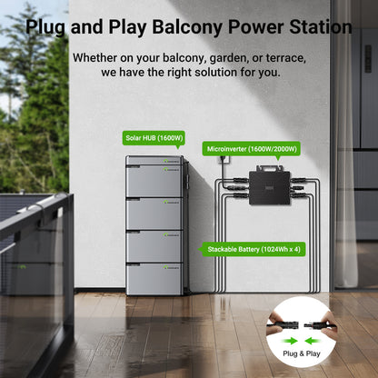 Balcony Power Station 800W Flexible Solar Kit With 4 x 200 W Solar Panel & Inverter 800W,Smart Hub &4 X 1024WH Power Box
