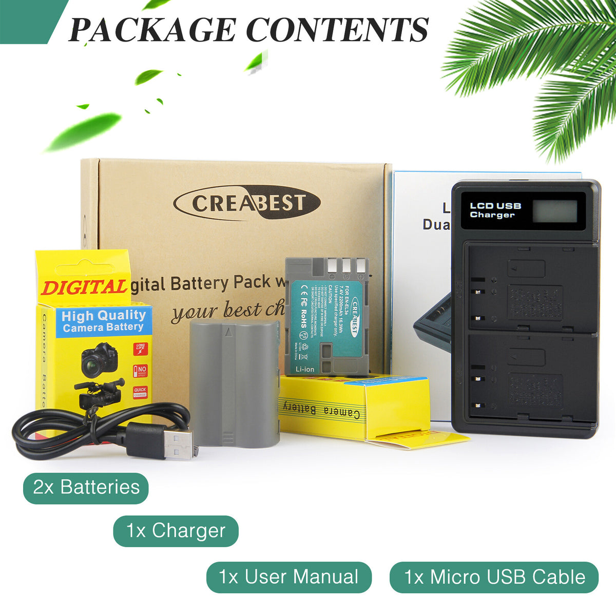 2X 2.2Ah EN-EL3E Battery +Dual Charger For Nikon D70 D70S D100 D50 D90 D700 D300