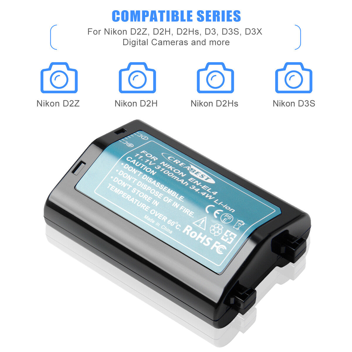 3100mAh EN-EL4 Akku für Nikon EN-EL4e F6 D2X D2Xs D2H D2Hs D3 D3S D3X EN-EL4a