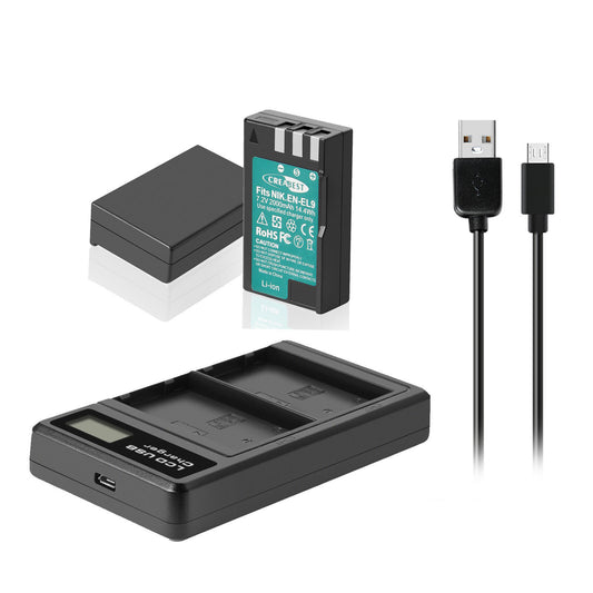2x EN-EL9 2.0Ah Akku + Ladegerät für Nikon EN-EL9a D40X DSLR D3000 D5000 D60 D40