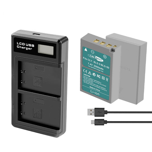 2x BLS-5 BLS-50 PS-BLS5 2000mAh Kameraakku + Doppel-Ladegerät für Olympus PEN