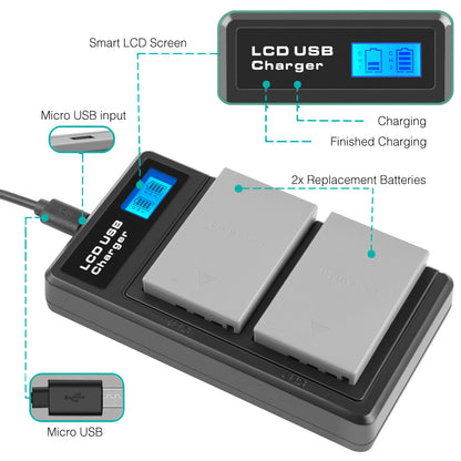2x BLS-5 BLS-50 PS-BLS5 2000mAh Kameraakku + Doppel-Ladegerät für Olympus PEN