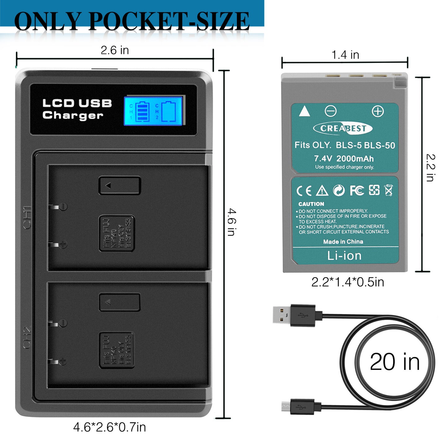 2x BLS-5 BLS-50 PS-BLS5 2000mAh Kameraakku + Doppel-Ladegerät für Olympus PEN