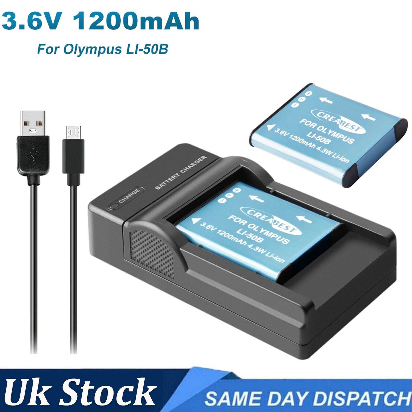 2x Li-50B Akku-USB-Ladegerät für Olympus SZ-30 SZ-20 XZ-10 SP-800UZ SP-815UZ