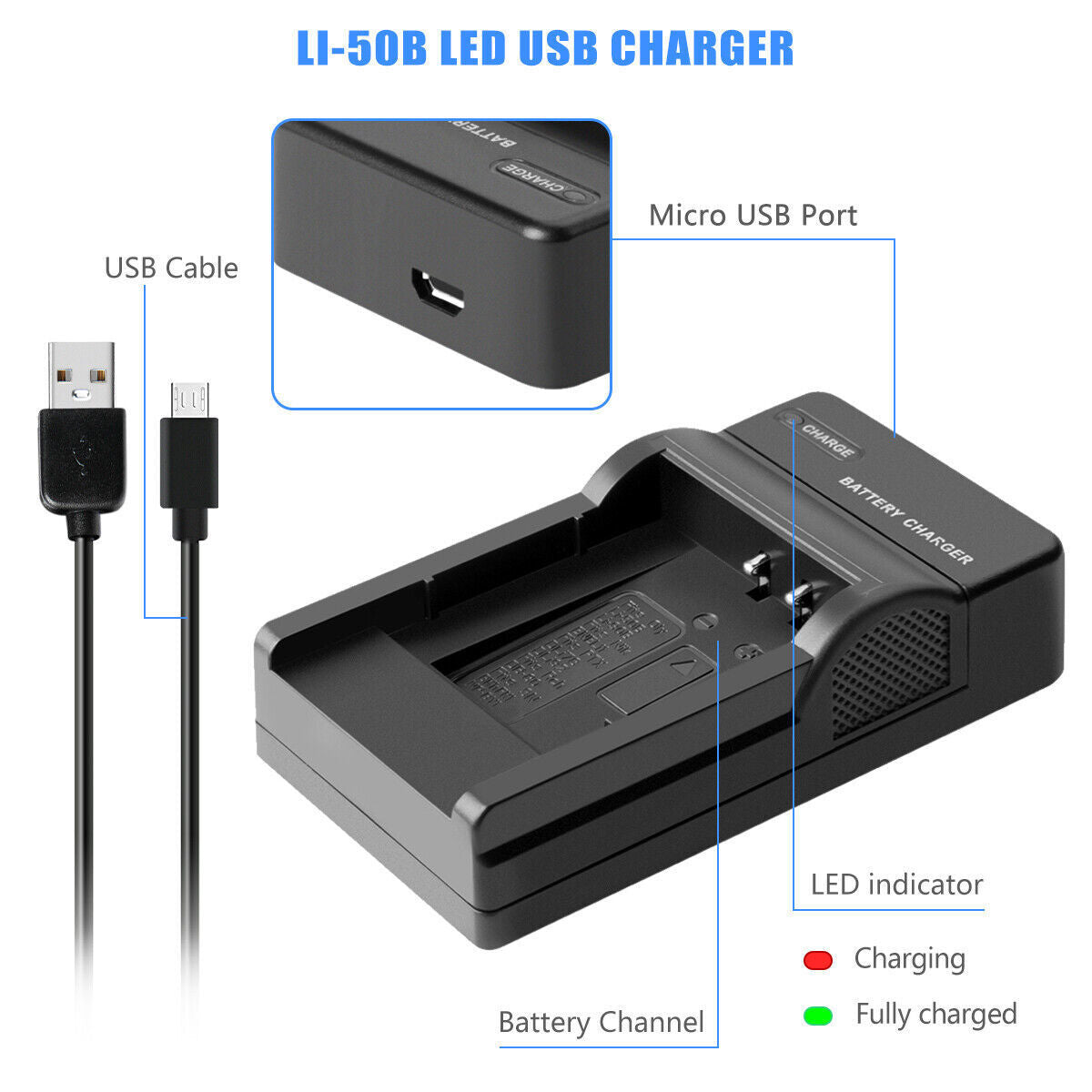 2x Li-50B Akku-USB-Ladegerät für Olympus SZ-30 SZ-20 XZ-10 SP-800UZ SP-815UZ