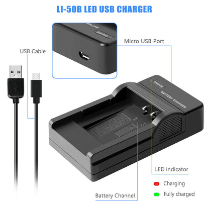 2x Li-50B Akku-USB-Ladegerät für Olympus SZ-30 SZ-20 XZ-10 SP-800UZ SP-815UZ