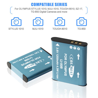 2x Li-50B Akku-USB-Ladegerät für Olympus SZ-30 SZ-20 XZ-10 SP-800UZ SP-815UZ