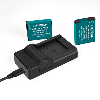 2 Stück DMW-BCM13 1250mAh Akku-Ladegerät für Panasonic Lumix DMC-TZ40S, ZS50, ZS30W