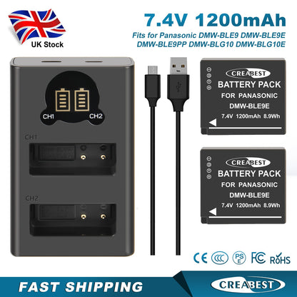 2er-Pack DMW-BLE9E Batterieladegerät Für Panasonic Lumix GF5 GX7 DMC- GF3 DC-G110 GX85