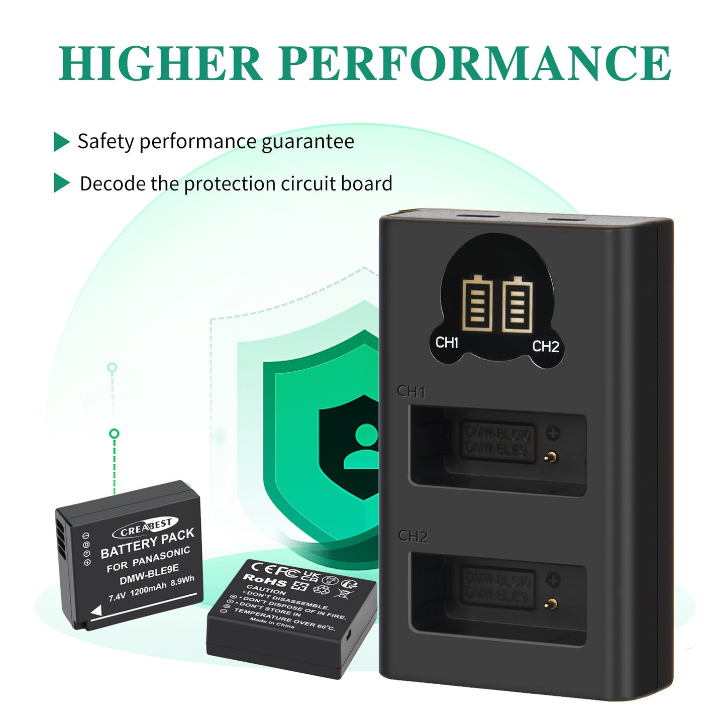 2er-Pack DMW-BLE9E Batterieladegerät Für Panasonic Lumix GF5 GX7 DMC- GF3 DC-G110 GX85