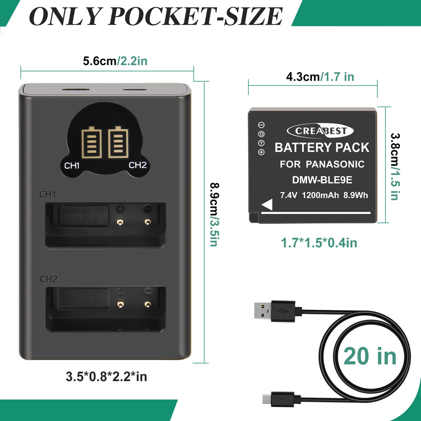 2er-Pack DMW-BLE9E Batterieladegerät Für Panasonic Lumix GF5 GX7 DMC- GF3 DC-G110 GX85