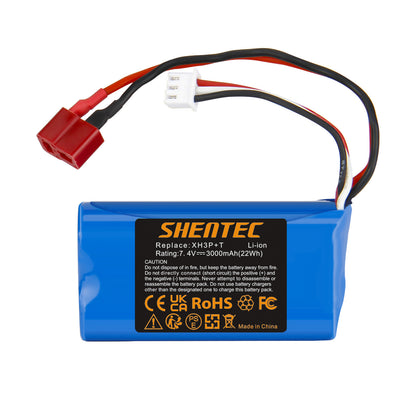SHENTEC 7.4V 3.0Ah Li-Ion-Akku mit XH3P+T-Stecker für WLtoys 12401 12402 12403 RC-Auto