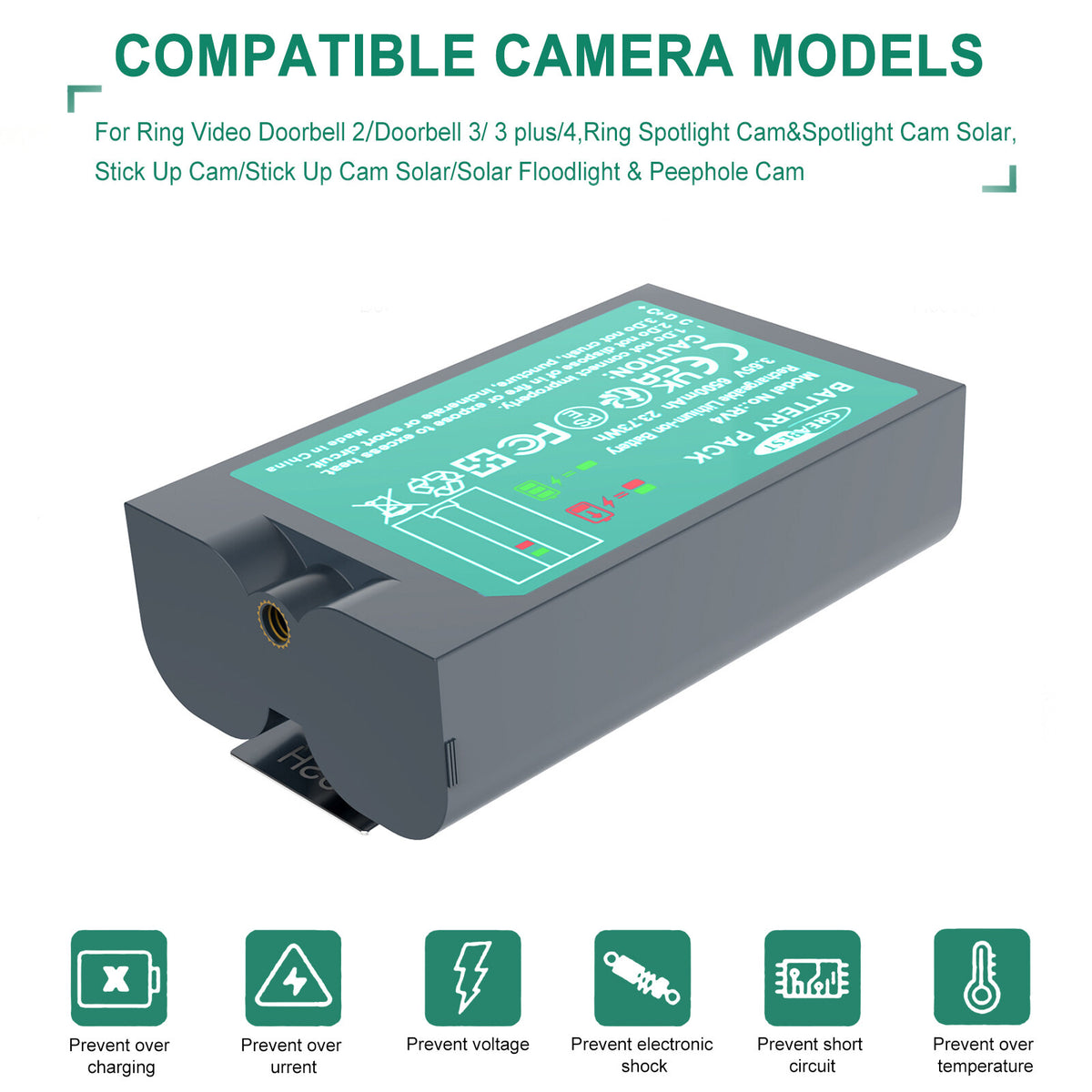 SHENTEC 6.4Ah V4 Wiederaufladbarer Akku Für Ring Video Doorbell 2, 3, 4, Spotlight, Stick Up