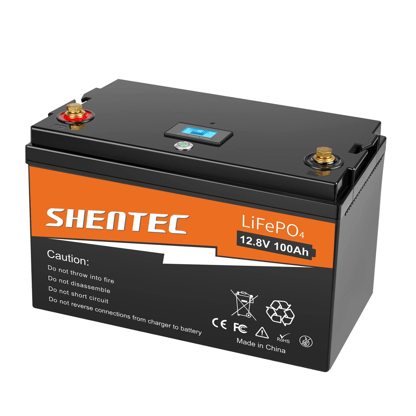 SHENTEC 12 V 100 Ah LiFePO4 Batterie Mit LED-Anzeige Eingebauter 100 A BMS Für Notstromversorgung