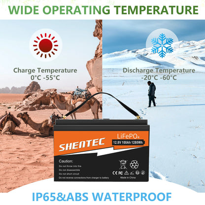 SHENTEC 12 V 100 Ah LiFePO4 Batterie Mit LED-Anzeige Eingebauter 100 A BMS Für Notstromversorgung