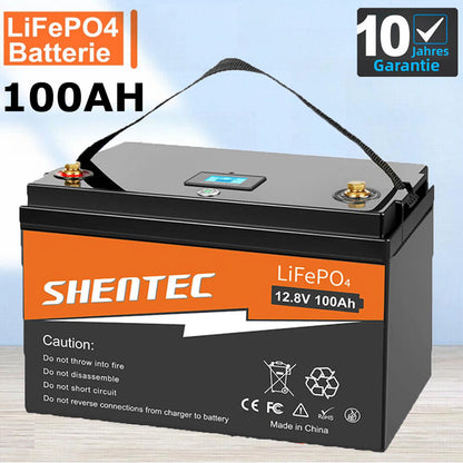 SHENTEC 12 V 100 Ah LiFePO4 Batterie Mit LED-Anzeige Eingebauter 100 A BMS Für Notstromversorgung
