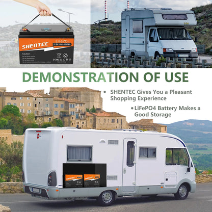 SHENTEC 12 V 100 Ah LiFePO4 Batterie Mit LED-Anzeige Eingebauter 100 A BMS Für Notstromversorgung