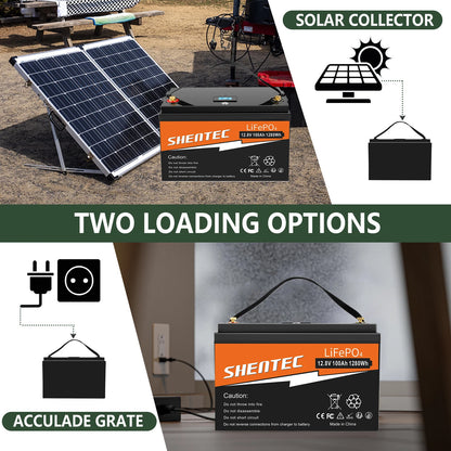 SHENTEC 12 V 100 Ah LiFePO4 Batterie Mit LED-Anzeige Eingebauter 100 A BMS Für Notstromversorgung