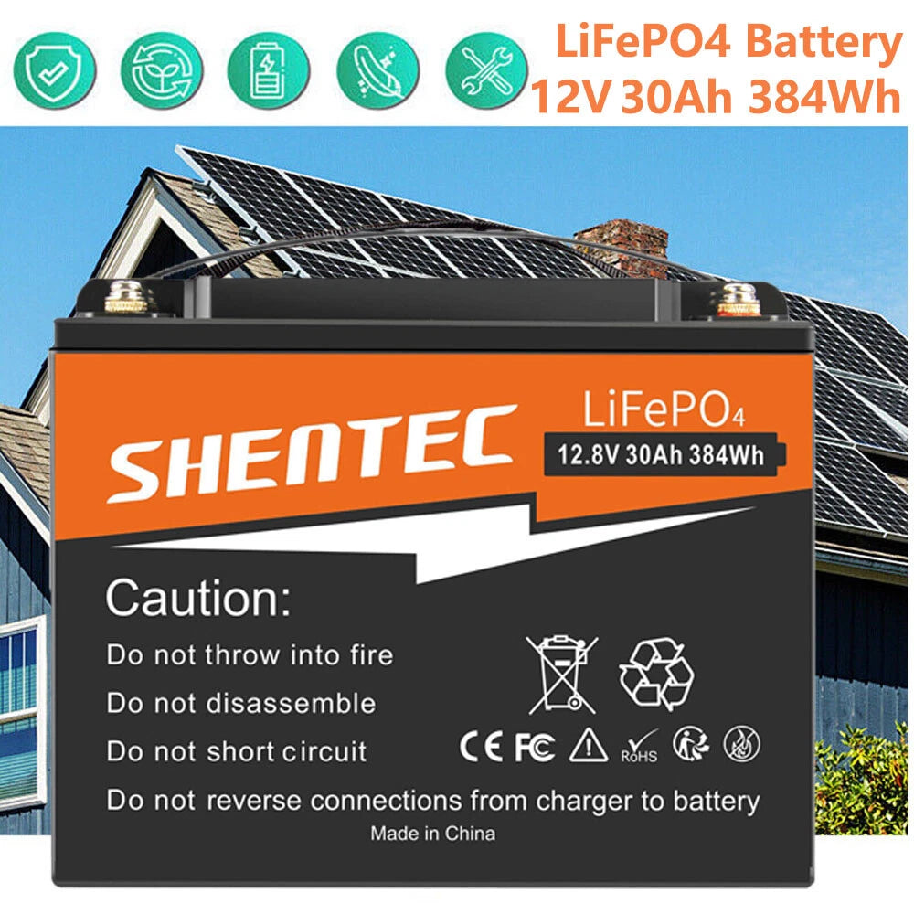 SHENTEC 12.8V 30AH Lithium-LiFePO4-Batterie für Zuhause, Wohnmobil, Boot, Notstromversorgung