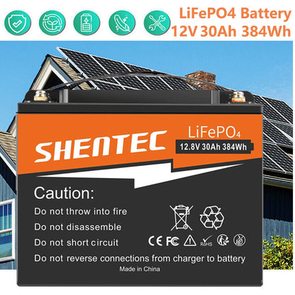 SHENTEC 12.8V 30AH Lithium-LiFePO4-Batterie für Zuhause, Wohnmobil, Boot, Notstromversorgung