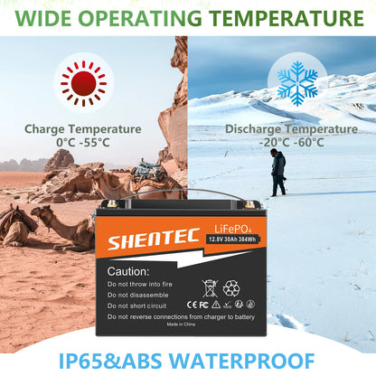 SHENTEC 12.8V 30AH Lithium-LiFePO4-Batterie für Zuhause, Wohnmobil, Boot, Notstromversorgung