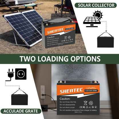 SHENTEC 12.8V 30AH Lithium-LiFePO4-Batterie für Zuhause, Wohnmobil, Boot, Notstromversorgung