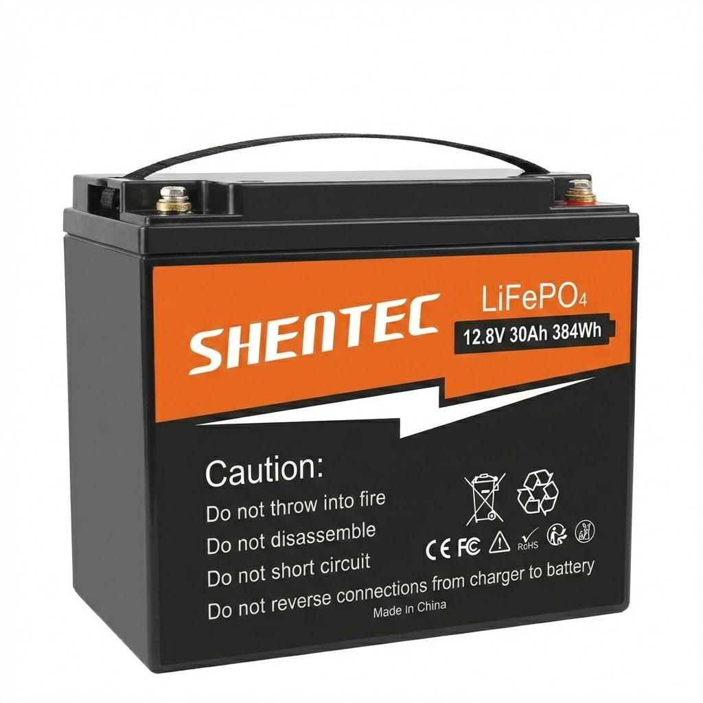 SHENTEC 12.8V 30AH Lithium-LiFePO4-Batterie für Zuhause, Wohnmobil, Boot, Notstromversorgung