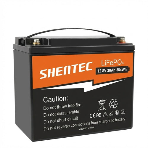 SHENTEC 12.8V 30AH Lithium-LiFePO4-Batterie für Zuhause, Wohnmobil, Boot, Notstromversorgung