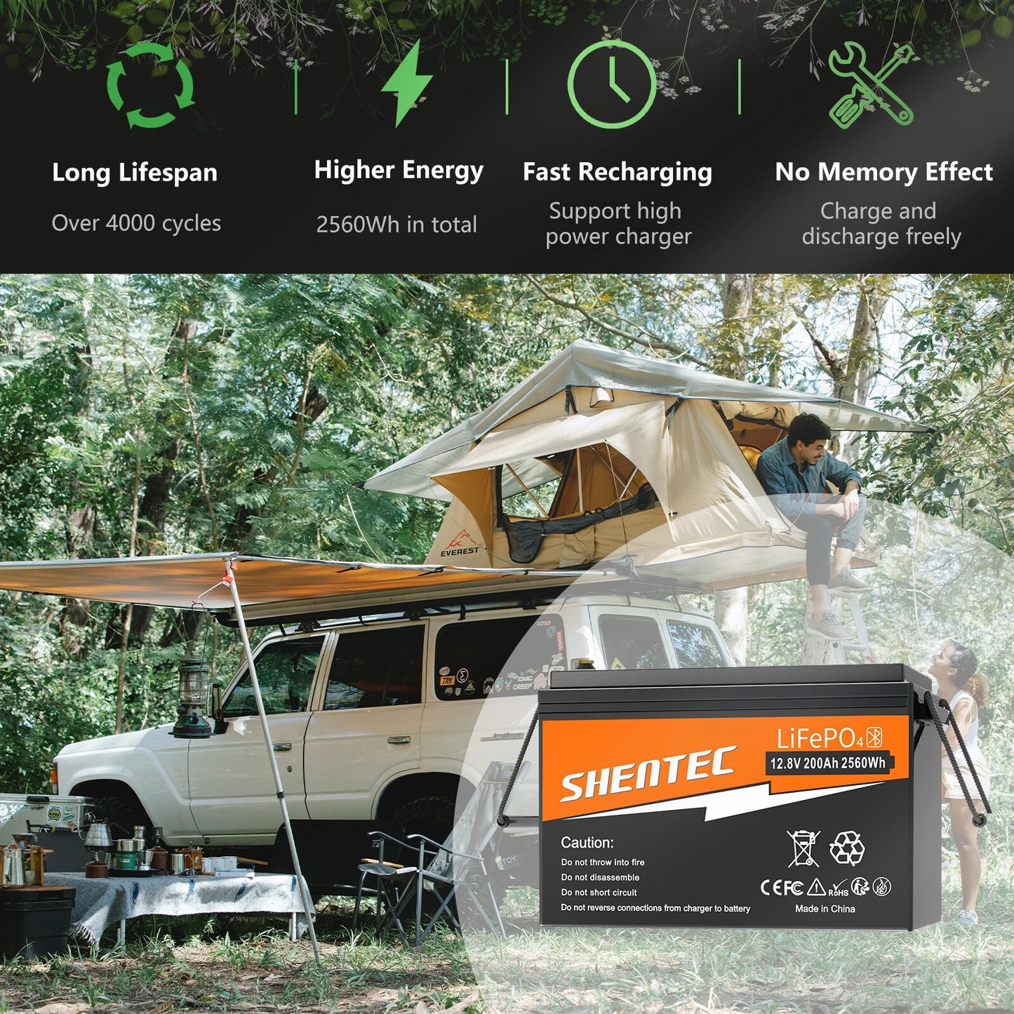 SHENTEC 12V 200Ah Lithium LiFePO4 Batterie für Boot & Wohnmobil 6000+ Zyklen