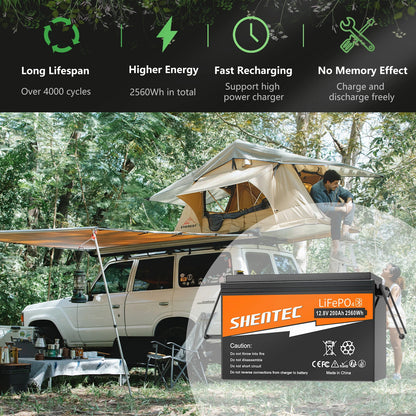 SHENTEC 12V 200Ah Lithium LiFePO4 Batterie für Boot & Wohnmobil 6000+ Zyklen