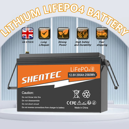SHENTEC 12V 200Ah Lithium LiFePO4 Batterie für Boot & Wohnmobil 6000+ Zyklen