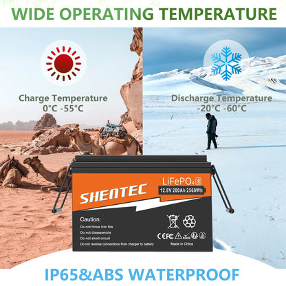 SHENTEC 12V 200Ah Lithium LiFePO4 Batterie für Boot & Wohnmobil 6000+ Zyklen