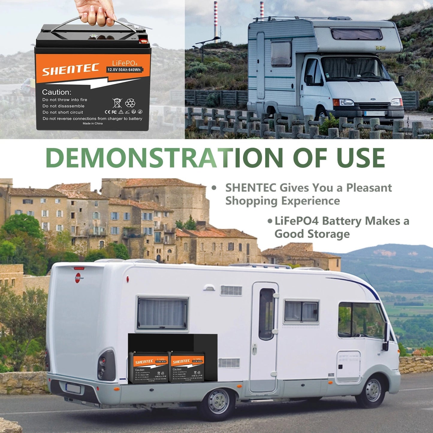 SHENTEC 12.8V 50Ah Lithium LiFePO4-Batterie für Solar, Wohnmobil, Boot, Caravan, Camping