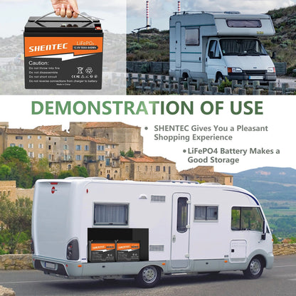 SHENTEC 12.8V 50Ah Lithium LiFePO4-Batterie für Solar, Wohnmobil, Boot, Caravan, Camping