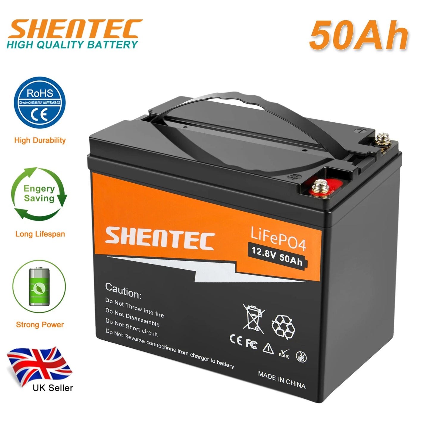 SHENTEC 12.8V 50Ah Lithium LiFePO4-Batterie für Solar, Wohnmobil, Boot, Caravan, Camping