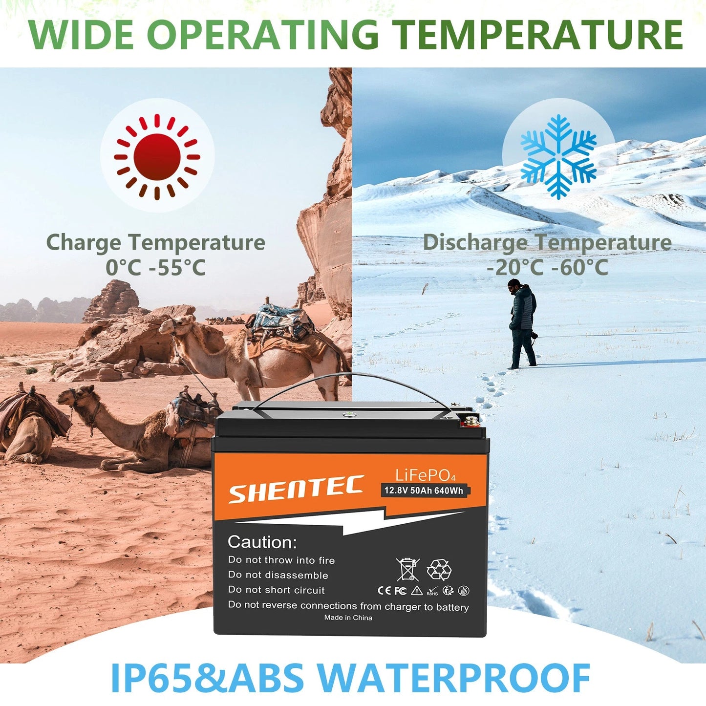 SHENTEC 12.8V 50Ah Lithium LiFePO4-Batterie für Solar, Wohnmobil, Boot, Caravan, Camping