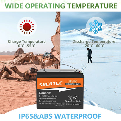 SHENTEC 12.8V 50Ah Lithium LiFePO4-Batterie für Solar, Wohnmobil, Boot, Caravan, Camping