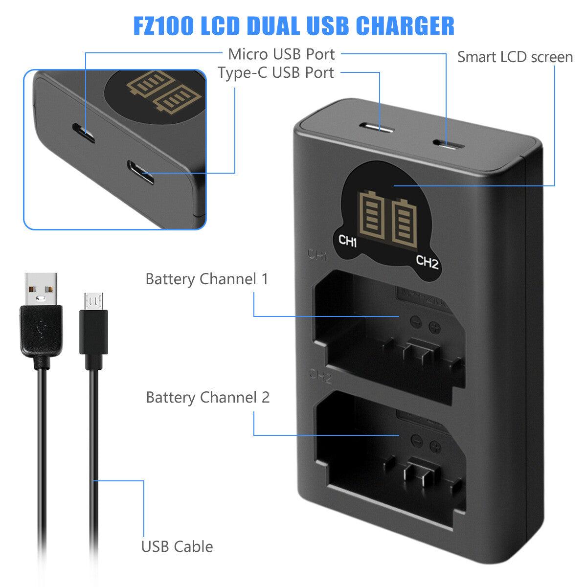 2x NP-FZ100 Akku &Ladegerät Für Sony Alpha A6600 A9R A9S A7 III A7R III A7R IV