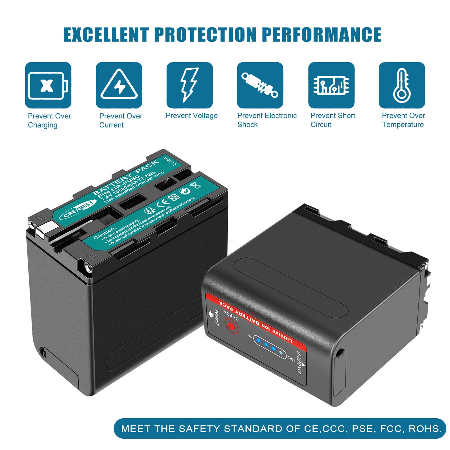 2X 7.4V NP-F970 10500mAh Akku für Sony NP-F930 F950 NP-F530 F960 NP-F990